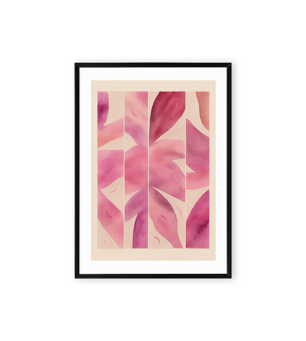 abstract rose watercolor leaf print