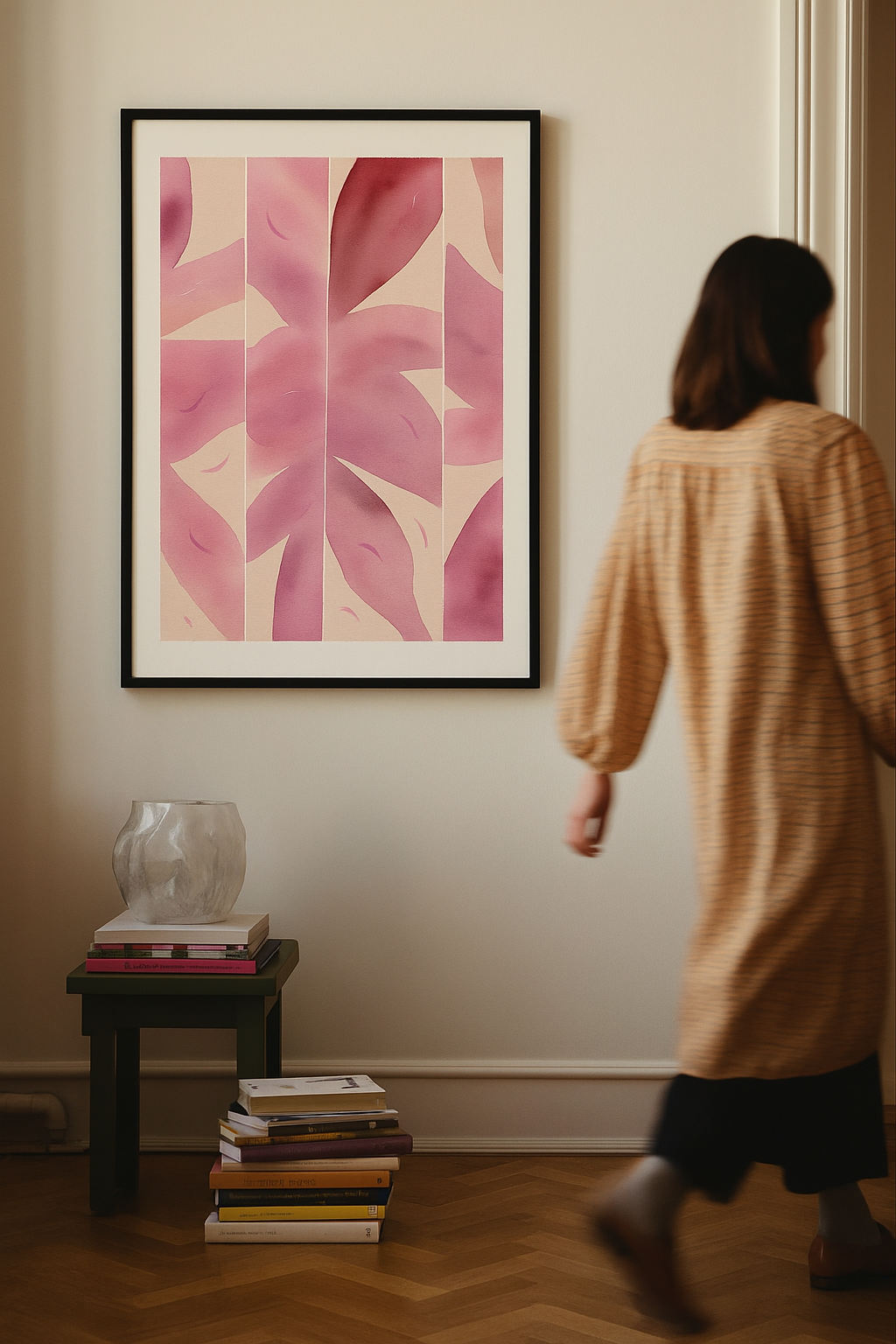 abstract rose watercolor leaf print
