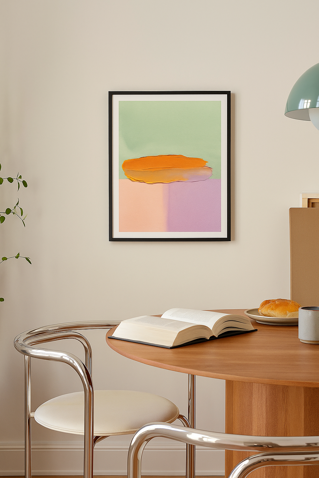 Abstract Pastel Wall Art with Orange Brushstroke