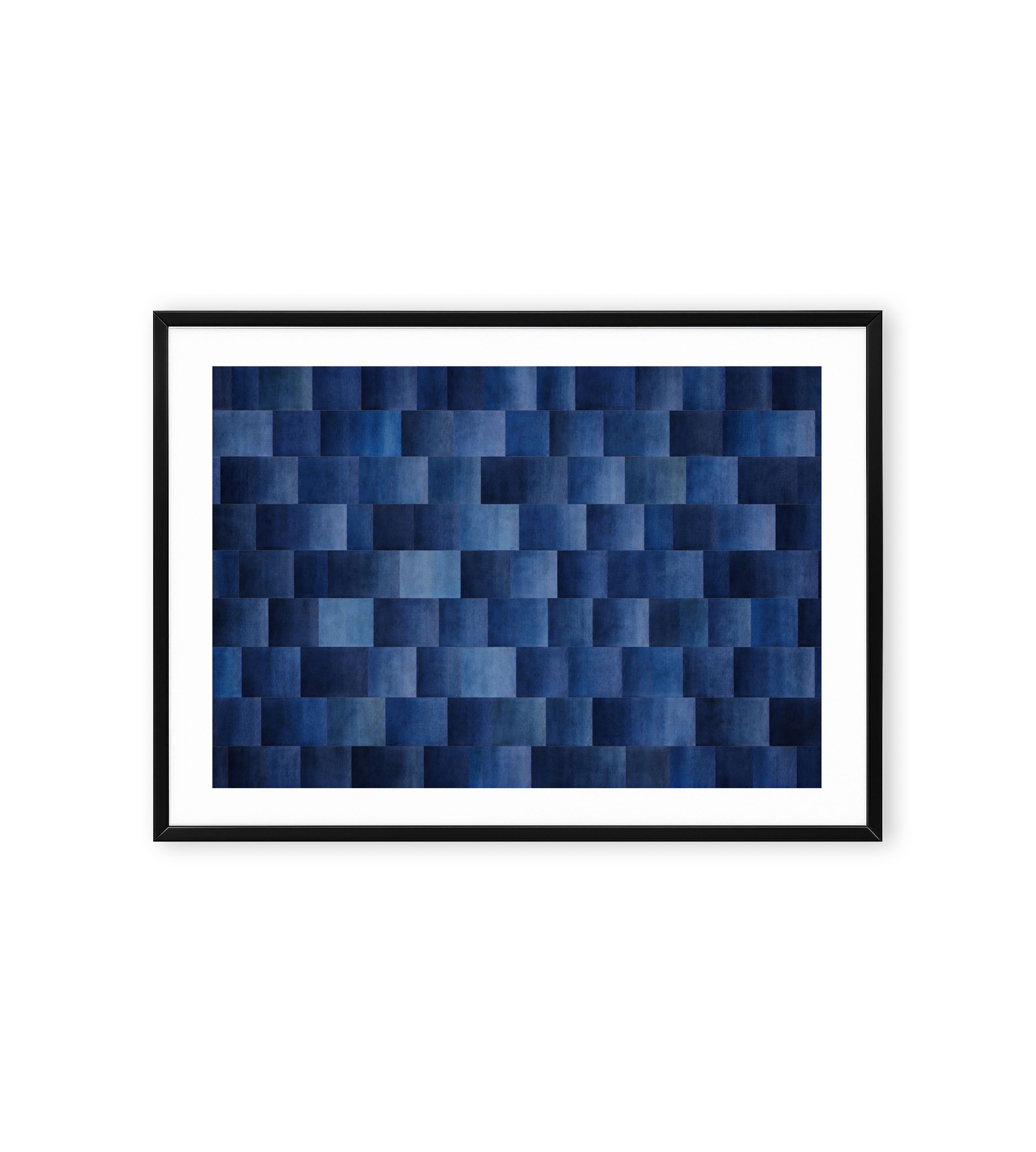 Modern blue grid pattern framed wall art