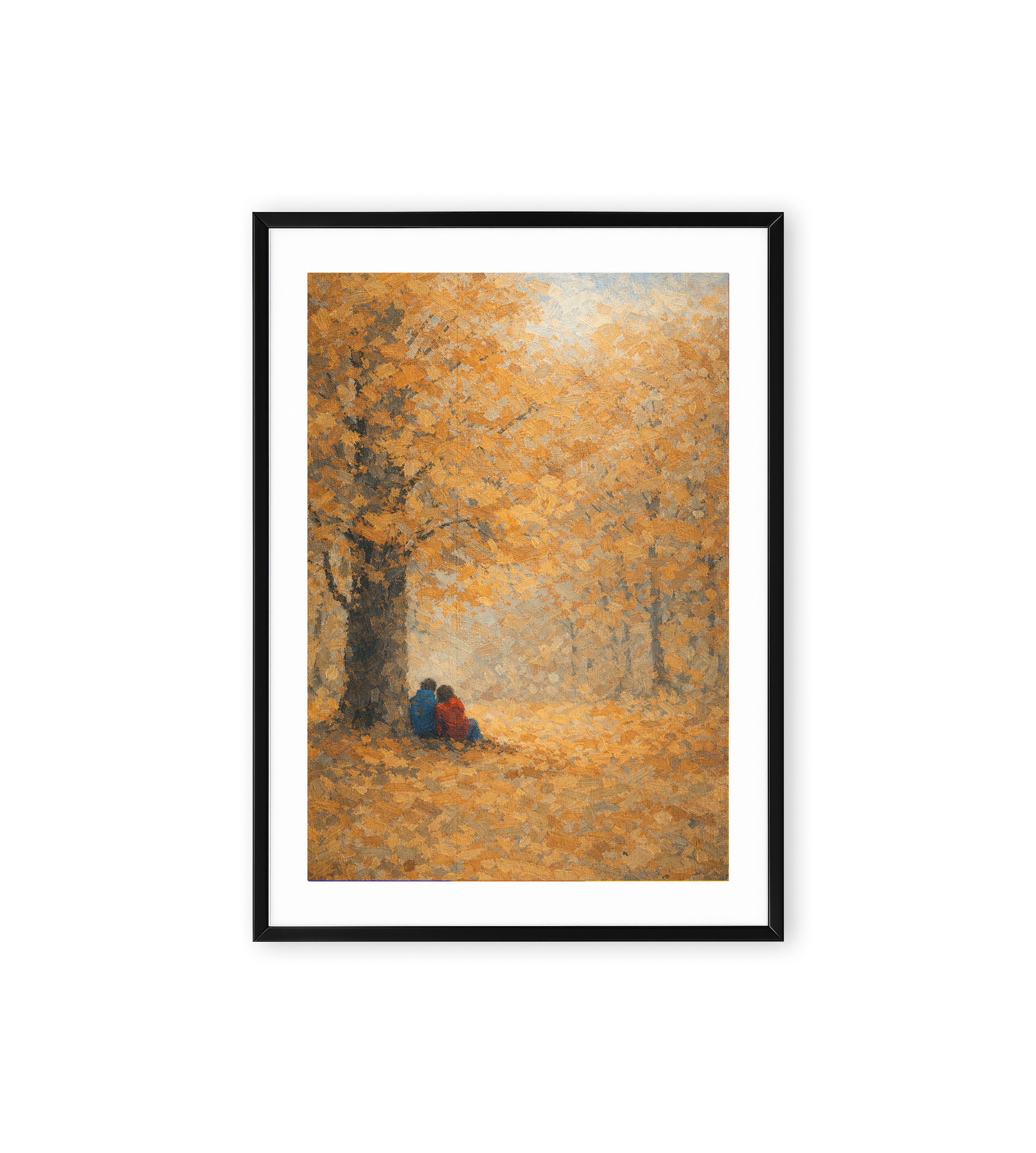Couple under golden trees fall wall art