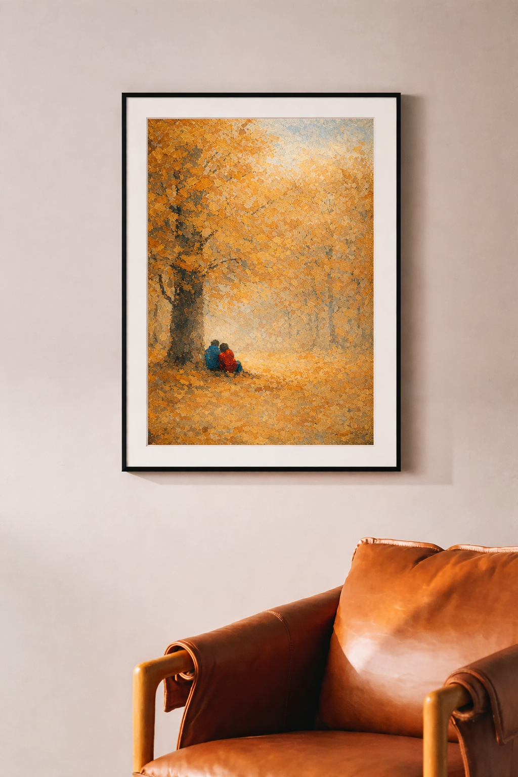 Couple under golden trees fall wall art