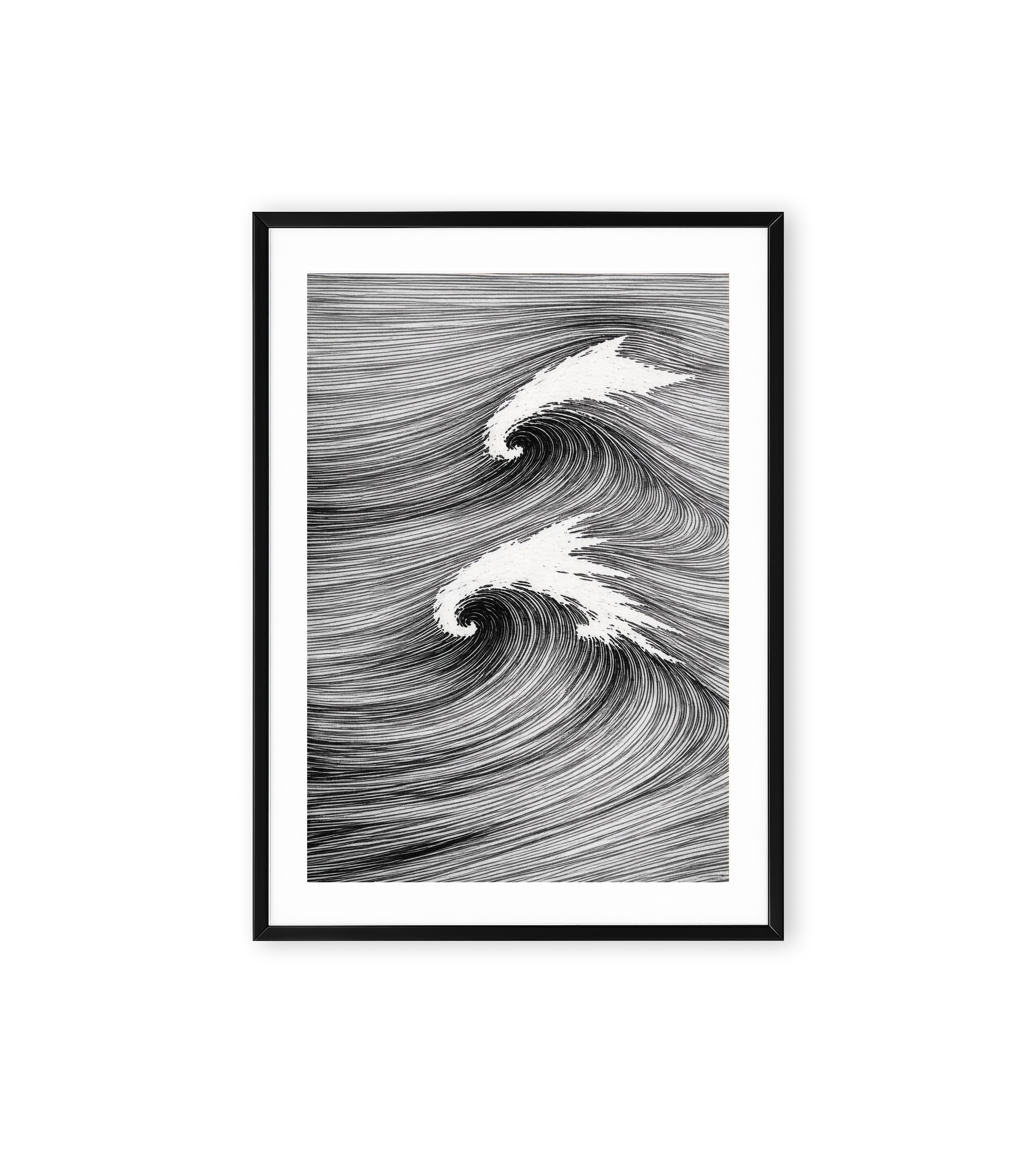 Monochrome ocean wave line art print