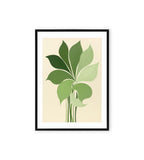 Green leaves artwork on beige background.