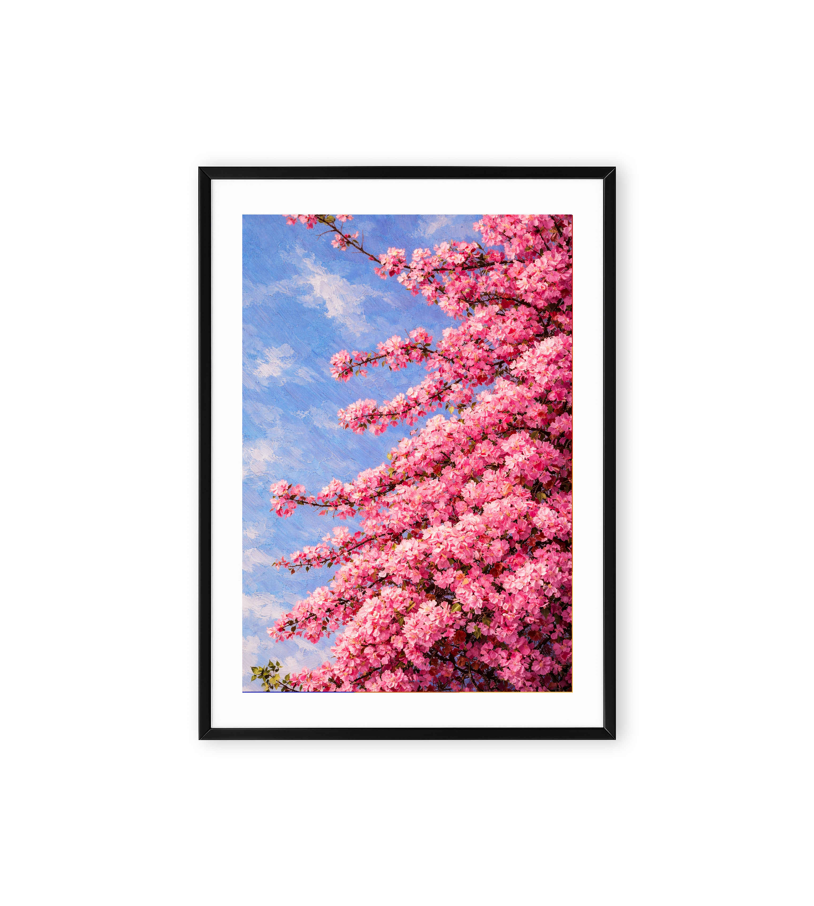 Spring floral wall art with blue sky