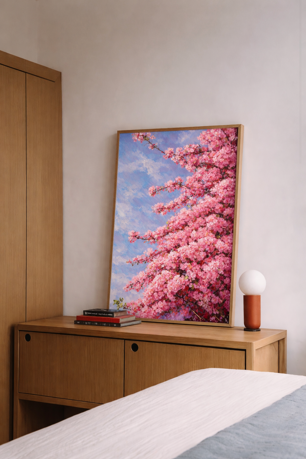 Spring floral wall art with blue sky