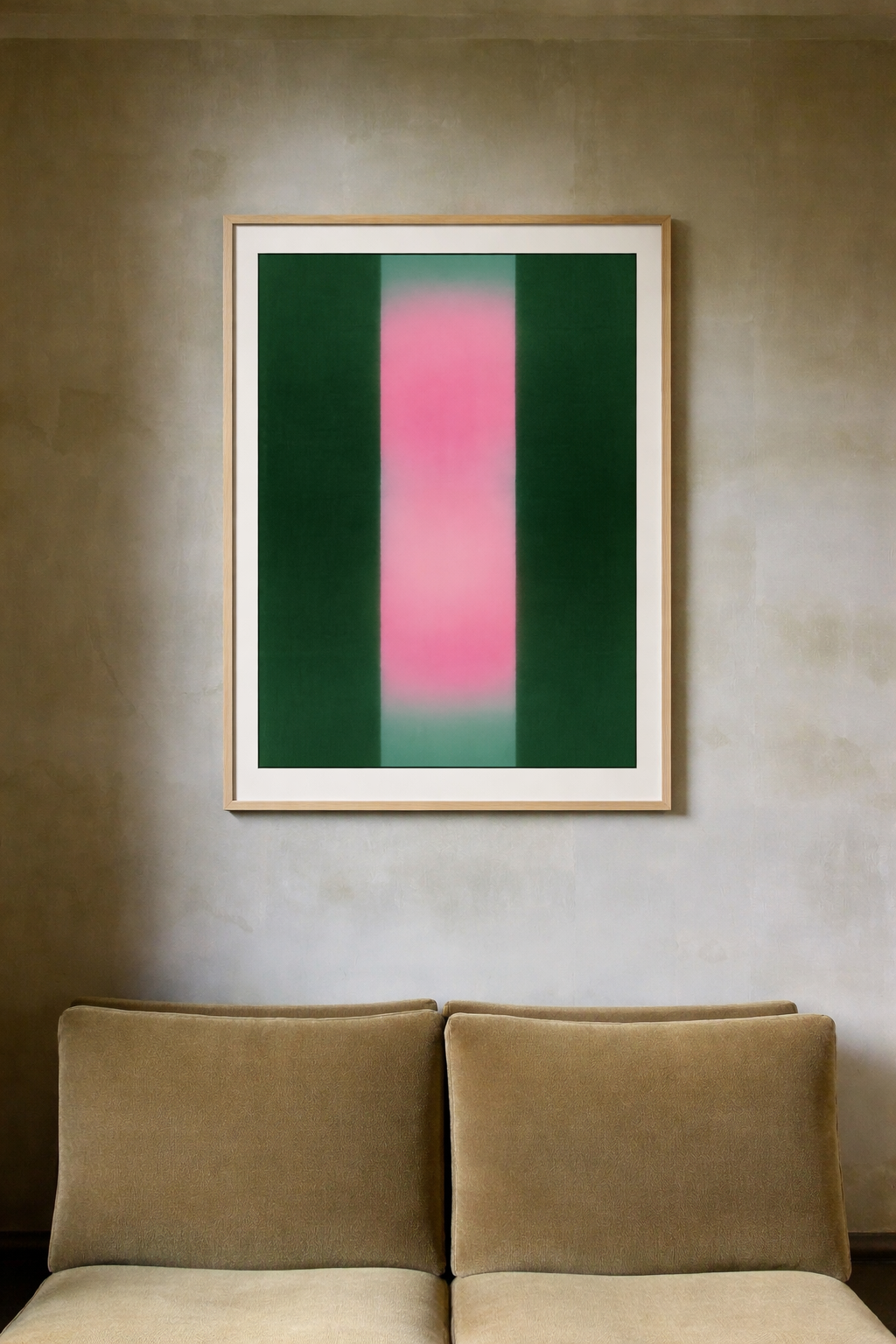 Modern vertical gradient wall art in green and blush