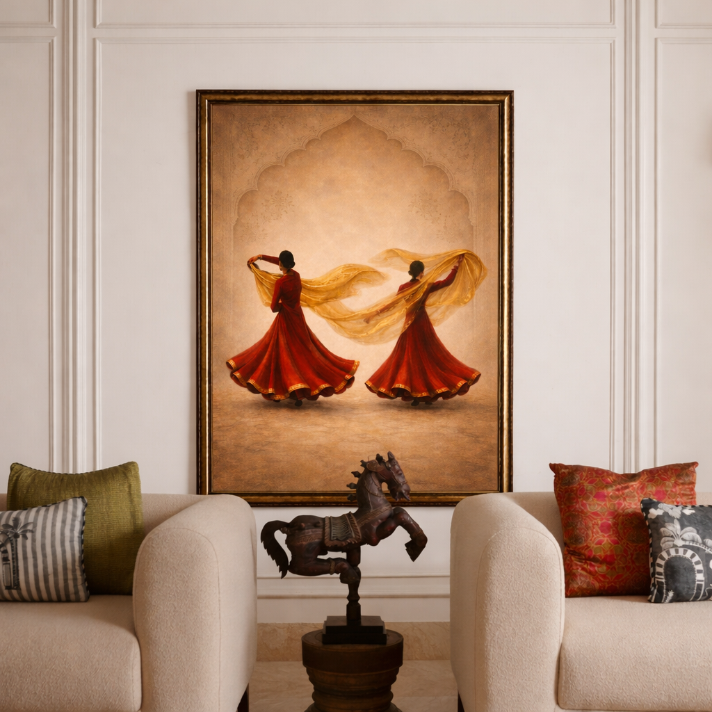 Red and gold cultural wall art